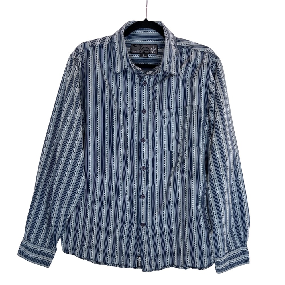 Prana Mens L Striped Button Down Shirt Long Sleeve Casual Travel‎ Outdoor